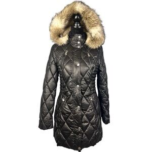 Laundry by Design Womens Small Black Quilted Puffer Jacket with Faux Fur Hood